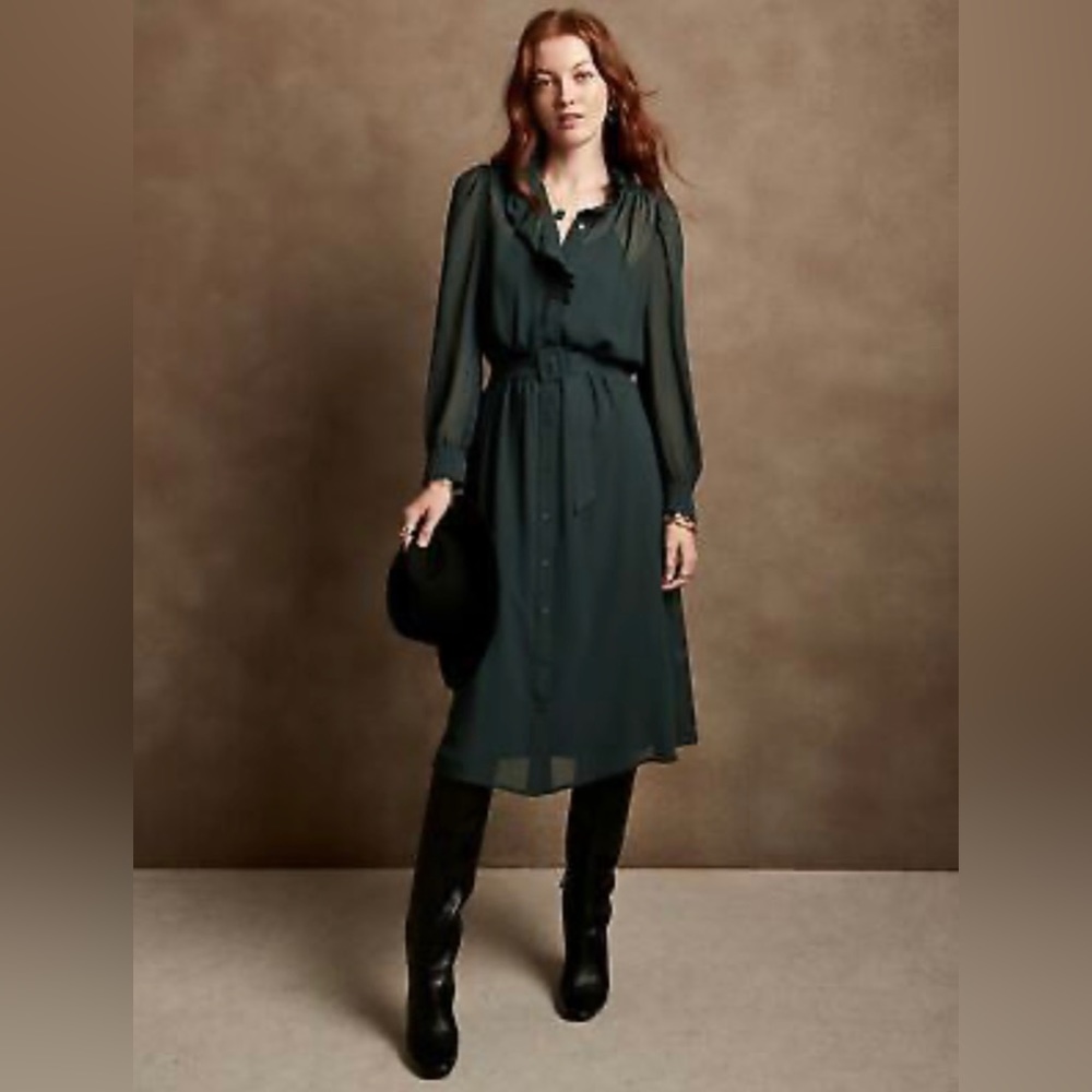 Banana Republic Factory Belted Midi Shirtdress Emerald Size Large
